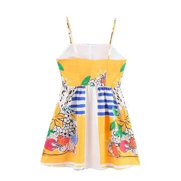 MQTIME  -  new summer women's casual fashion beach holiday style fruit print poplin backless suspender dress